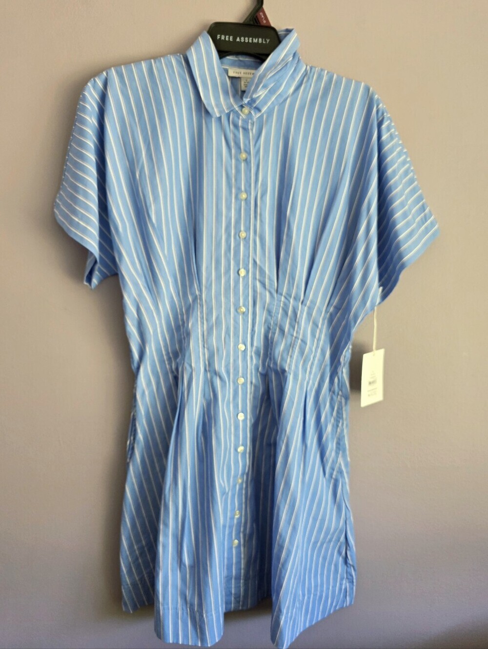 New summer Free Assembly Women's 100% Cotton Corset Mini Shirtdress Short sleeve